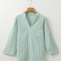 Green Stripe V Neck Roll Up Sleeve Pocket Patched Classic Shirt