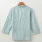 Green Stripe V Neck Roll Up Sleeve Pocket Patched Classic Shirt