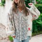 Purple Boho Floral Bishop Sleeve Button Up Loose Shirt