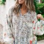 Purple Boho Floral Bishop Sleeve Button Up Loose Shirt