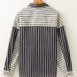 Black Stripe 2-tone Patchwork Half Buttons Chest Pockets Casual Blouse
