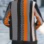 Orange Geo Print Colorblock Notched V Neck Blouse