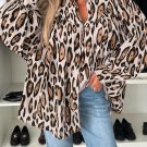 Jet Stream Oversized Leopard Print Balloon Sleeve Casual Shirt