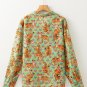 Green Tiger Floral Printed Collared V Neck Casual Shirt
