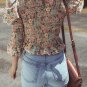 Yellow Floral Print Smocked Bubble Sleeve Ruffled Crop Top