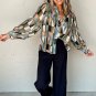 Green Geometric Print Buttoned Balloon Sleeve Loose Fit Shirt