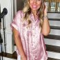 Pink Metallic Sheen Short Sleeve Buttoned Front Casual Shirt