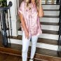 Pink Metallic Sheen Short Sleeve Buttoned Front Casual Shirt