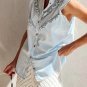 Beau Blue Mineral Wash Cap Sleeve Frilled Button Up Denim Shirt