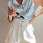Beau Blue Mineral Wash Cap Sleeve Frilled Button Up Denim Shirt