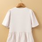White Bow Tie Short Puff Sleeve Ruffle Hem Blouse