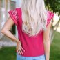 Sachet Pink Floral Embroidered Flutter Sleeve Pleated Neck Blouse