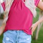 Sachet Pink Floral Embroidered Flutter Sleeve Pleated Neck Blouse