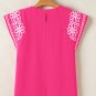 Sachet Pink Floral Embroidered Flutter Sleeve Pleated Neck Blouse