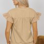 Parchment Two Tones Ribbon Bow Ruffle Sleeve Top