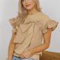 Parchment Two Tones Ribbon Bow Ruffle Sleeve Top