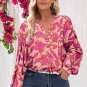 Pink Floral Print Batwing Sleeve Buttoned Loose Fit Shirt