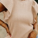 Beige Solid Color Textured Flutter Sleeve Top