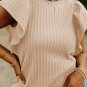 Beige Solid Color Textured Flutter Sleeve Top
