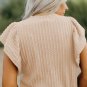 Beige Solid Color Textured Flutter Sleeve Top
