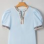 Beau Blue Contrast Leopard Trim Split Neck Puff Sleeve Blouse