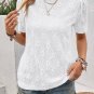 White Flower Geometric Textured Button Short Sleeve Top