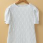 White Flower Geometric Textured Button Short Sleeve Top
