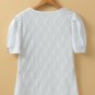 White Flower Geometric Textured Button Short Sleeve Top