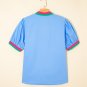Sky Blue Contrast Striped V Neck Collision Short Puff Sleeve Blouse