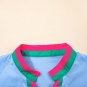 Sky Blue Contrast Striped V Neck Collision Short Puff Sleeve Blouse