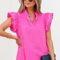 Bright Pink Contrast Scallop Trim Layered Short Sleeve V Neck Blouse