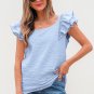 Beau Blue Textured Bow Knot Frilled Butterfly Sleeve Blouse