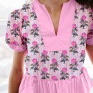 Rose Floral Striped Print Contrast Patchwork Ruffle Hem Blouse