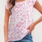 Pink Floral Ruffled Short Sleeve Bow Back Square Neck Blouse