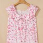 Pink Floral Ruffled Short Sleeve Bow Back Square Neck Blouse