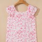 Pink Floral Ruffled Short Sleeve Bow Back Square Neck Blouse