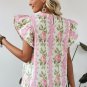Pink Floral Print Ruffled Sleeve Summer Top