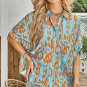 Sky Blue Abstract Print Dolman Short Sleeve Western Loose Shirt
