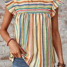 Multicolour Vibrant Stripes Printed Flutter Sleeve Babydoll Blouse