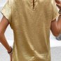 Gold Glossy Round Neck Pleated Detail Short Sleeve Blouse