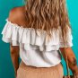 White Off Shoulder Ruffle Knotted Detail Swiss Dot Blouse