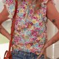 Multicolour Floral Pleated Detail Flutter Sleeve Blouse