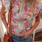 Multicolour Floral Pleated Detail Flutter Sleeve Blouse