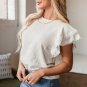 White Crinkled Layered Ruffled Flutter Sleeve Blouse