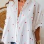 White Little Stars Printed Loose Half Sleeve Loose Shirt
