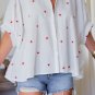 White Little Stars Printed Loose Half Sleeve Loose Shirt