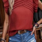 Red Dahlia Solid Color Pleated Detail Ruffle Short Sleeve Blouse