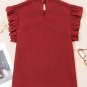 Red Dahlia Solid Color Pleated Detail Ruffle Short Sleeve Blouse