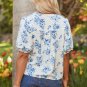 Sky Blue Floral Tiered Puff Short Sleeve Pleated Bust Buttoned Casual Shirt