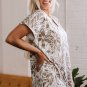 Khaki Floral Print V Neck Short Sleeve Loose Fit Blouse